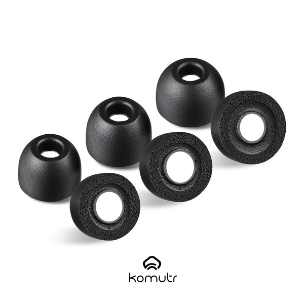 Memory Foam Eartips for Komutr Earbuds, S/M/L 3 Pairs, Black - Komutr