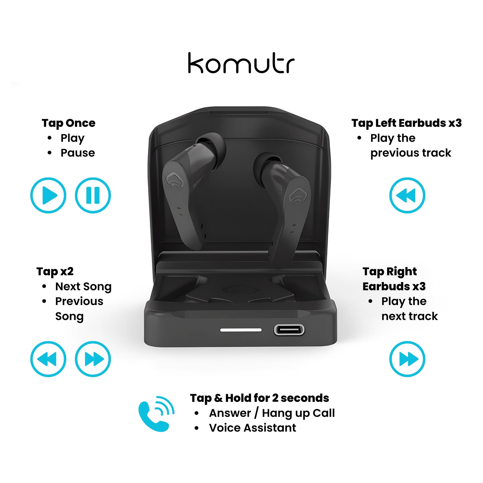 Komutr Earbuds with Slim MagSafe Built-In Kickstand - Komutr